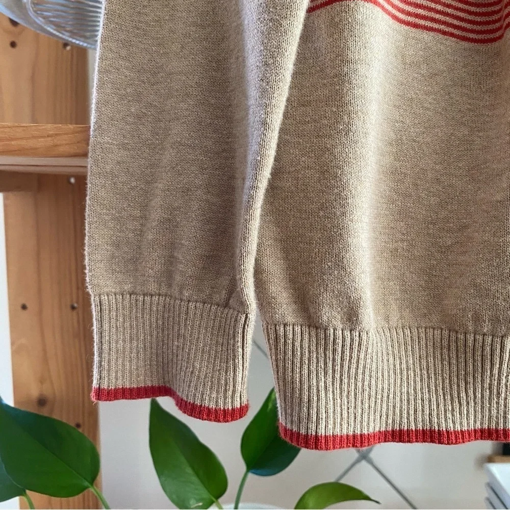 Tea Collection Tan Red Stripe Pima Cotton Cardigan Sweater